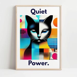Moderne Katzen Kunst Wandbild, Geometrisches Haustier Porträt Poster, Kräftige Farbe Quiet Cat Geschenk, Abstraktes Wohndekor, Pelz Baby Poster 087B
