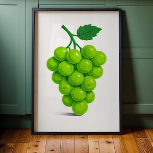 Bunch of fresh Green Grapes Art Print, Kitchen Fruit Wall Decor, Minimalist Pop Art Poster Print. Vineyard grapes, abstract fruit pic 215