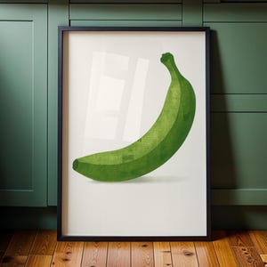Green Banana Wall Art, Retro Fruit Print, Mid Century Modern Kitchen Decor, Minimal Botanical Poster, Quirky Vintage Food Illustration, 207