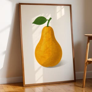 Poster di pere, stampa murale minimalista di frutta pop art con texture collage, stampa retrò gialla per cucina, arredamento giocoso ispirato alla metà del secolo, 197