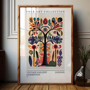 Folk Art Floral Print, Scandi Botanical Art, Bold Flower Nature Poster, Boho Folk Home Decor,Modern Maximalist Print, Moody Vintage Art,158