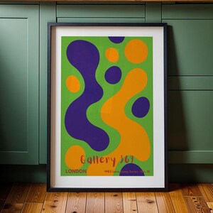 Lámina de lámpara de lava n.° 18, póster retro verde, morado y naranja, arte abstracto para pared de cocina de los años 70 y 80, burbujas, decoración psicodélica y colorida 282