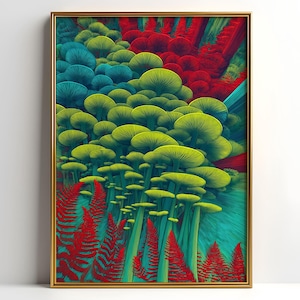 Pilz Magischer Wald Druck, Psychedelischer Pilz Wand Kunst Studenten Geschenk, Buntes Trippy Wohnheim Boho Oder Witchy Wohnkultur, Spielzimmer Kunst, 655B