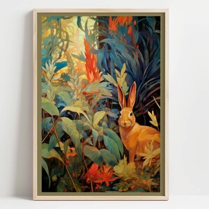 Decorazione murale "Lepre del bosco", stampa ad acquerello di animali della foresta incantata, lussureggiante decorazione botanica, poster con atmosfera autunnale accogliente, regalo per la sala giochi, 039