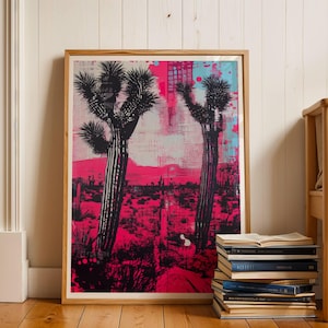 Joshua Tree Kunstdruck, Pop Art Landschaft Wanddekor, Bold Neon Kaktus Kunstwerk, Punk Western Vibe Print, 308B