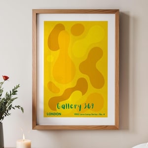 Póster de lámpara de lava amarilla, impresión de pared de arte pop retro, imagen abstracta de los años 70 y 80, decoración psicodélica vintage para el hogar, obra de arte funky de mediados de siglo, 267