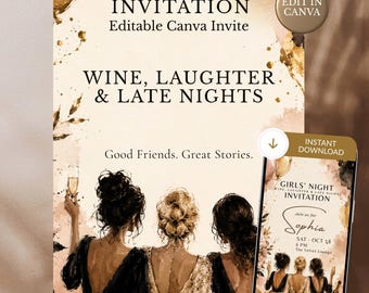 Girls’ Night Invitation | Editable Canva Template | Wine Night and Girls’ Party | Digital & Printable