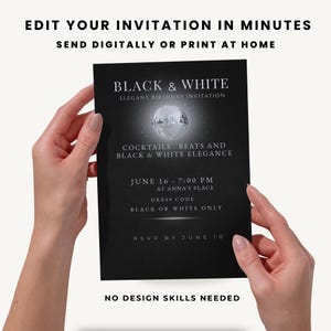 Black & White Party Einladung,Motto Party Einladung,elegante Abend Einladung,Dress Code Schwarz Weiß,Canva Vorlage,Sofort Download