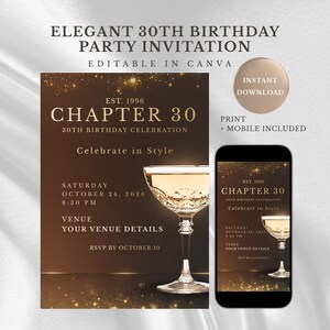 Elegant 30th Birthday Invitation | Editable Canva Template | Chapter 50 Cocktail Party | Digital & Printable