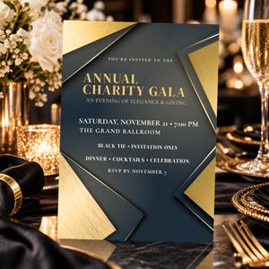 Invito per il Gala Golden Hour, Cena di Gala in Abito Nero, Invito modificabile su Canva, Evento di Lusso, Invito per dispositivi mobili