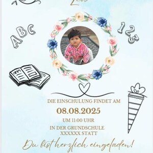Convite para matrícula escolar, personalizado, cartão de volta às aulas, festa de matrícula escolar, cone de doces, cartão de despedida do jardim de infância, convite digital, escola