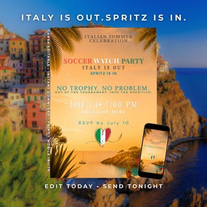 Fußball Watch Party Einladung,Italien ist raus Spritz ist drin,Lustige Fußball Einladung,Spielabend Einladung,Canva Vorlage, Sofort Download