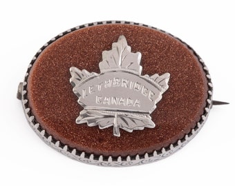 Antique Lethbridge Canada Brooch Pin 925 Sterling Silver Goldstone Fine Vintage Alberta Canadian Maple Leaf Jewelry