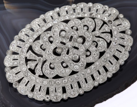 Antique Clear Rhinestone Pot Metal Brooch Pin Art… - image 1