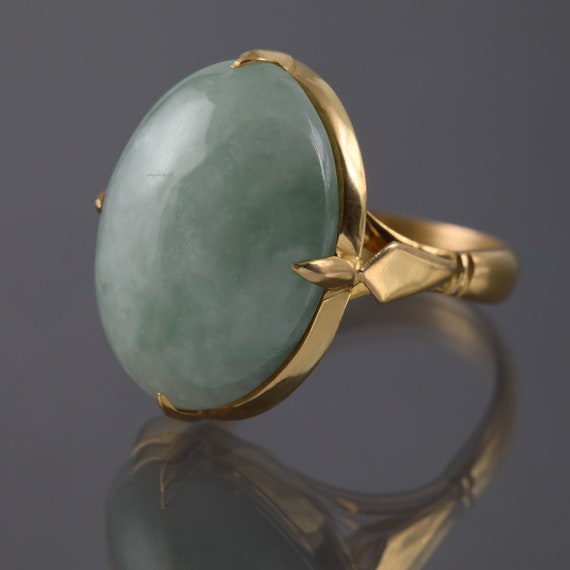 Vintage 18k Jade Ring Solid Yellow Gold Signed Ch… - image 7