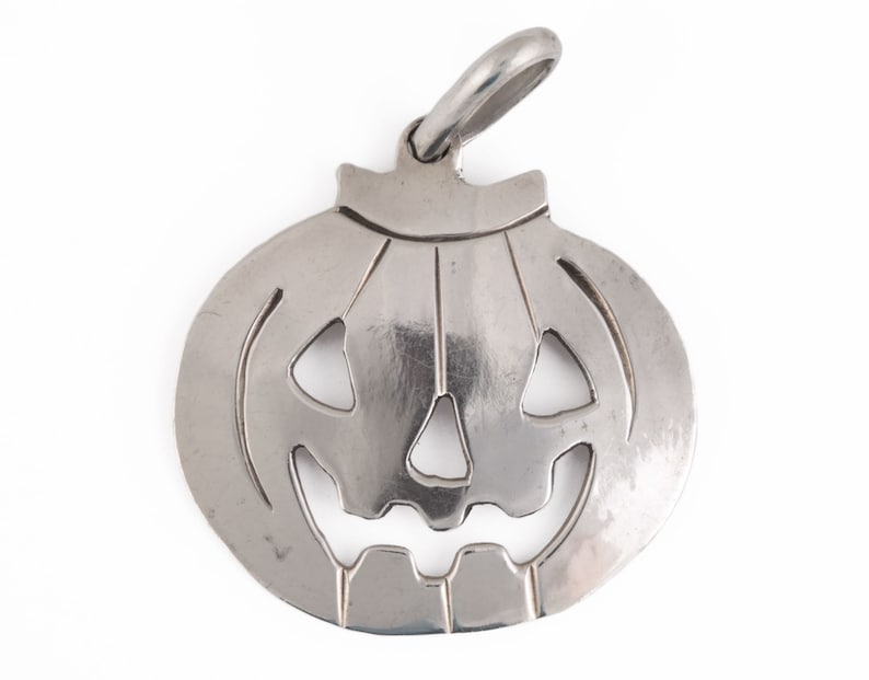 Vintage Taxco Mexico TS-10 925 Sterling Silver Jack O Lantern Pendant Halloween Pumpkin Jewelry Large Charm image 3
