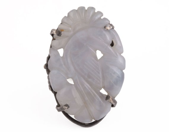 Unique Antique Art Nouveau Hand Carved Stone Ring… - image 1