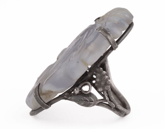 Unique Antique Art Nouveau Hand Carved Stone Ring… - image 3