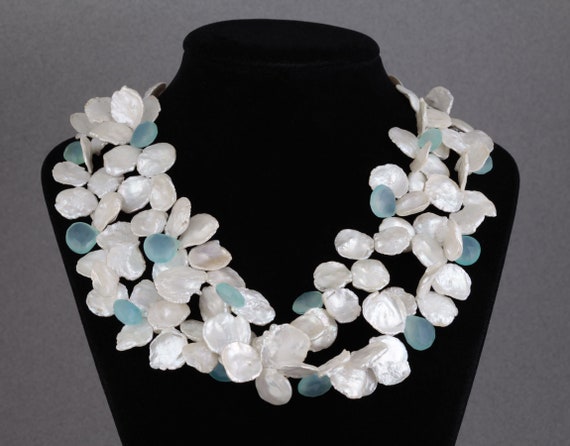 Keshi Petal Pearl Necklace in 925 Sterling Silver… - image 1
