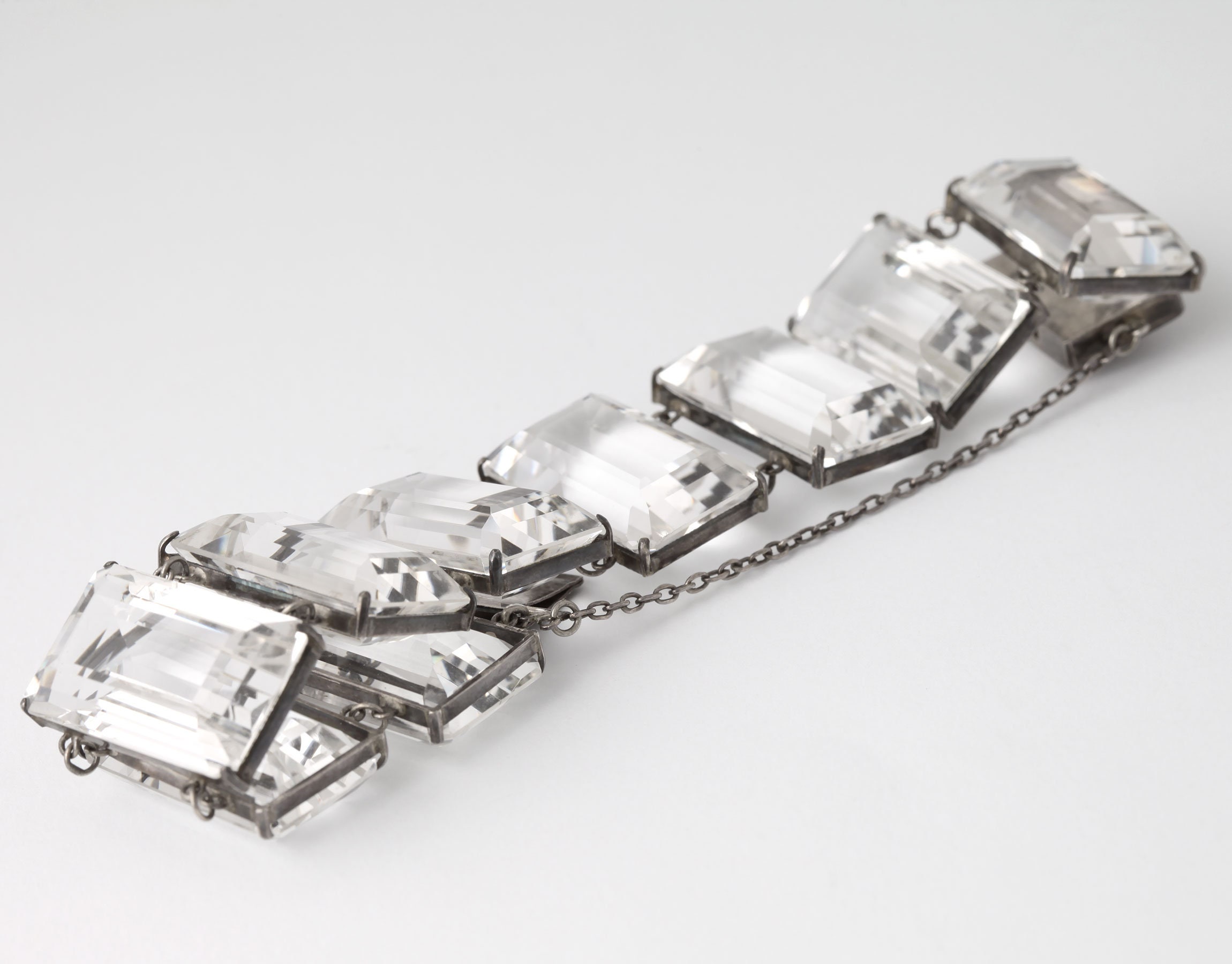 Vintage Japan Crystal women Bracelet –Stretch & Adjustable Crystal Beaded Silver Vintage Japanese Rock Crystal Bracelet and Screw Back  main image 2