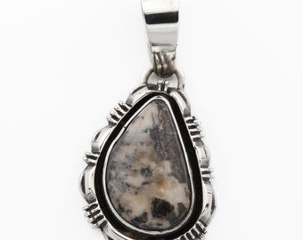 Signed L Yazzie Navajo Native American Pendant 925 Sterling Silver Wild Horse aka White Turquoise Jewelry
