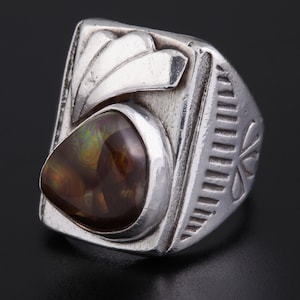 Vintage Native American Fire Agate Ring Fine 925 Sterling Silver Men's Jewelry Size 8