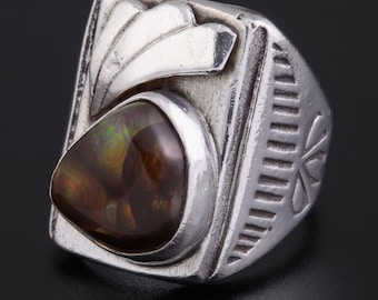 Vintage Native American Fire Agate Ring Fine 925 Sterling Silver Men's Jewelry Size 8