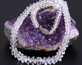 Antique 10k Rock Crystal Necklace Choker Faceted Clear Quartz Filigree White Gold Vintage Estate Jewelry