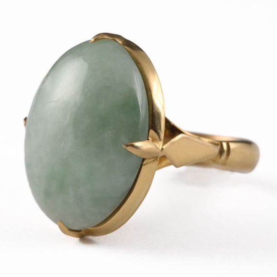 Vintage 18k Jade Ring Solid Yellow Gold Signed Ch… - image 1