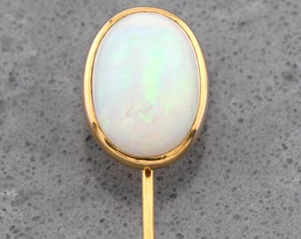 Antique 10k Opal Stick Pin Brooch Vintage Yellow Gold Oval Lapel 9.5mm x 13mm