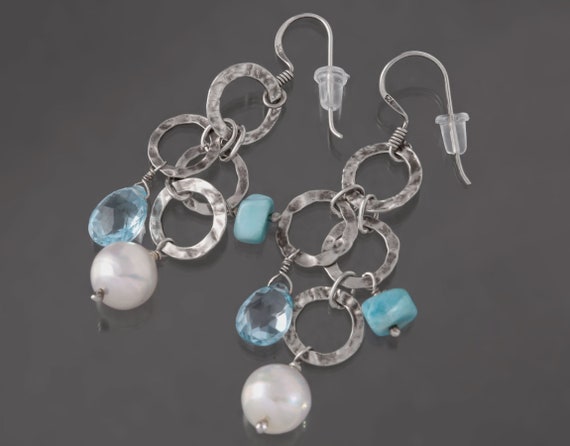 Fine Drop Dangle Earrings Genuine Blue Topaz Pear… - image 5