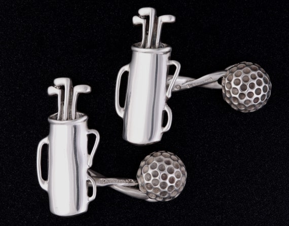Tiffany & Co. Sterling Silver 925 Cuff Links Golf Ball Bag Golfer