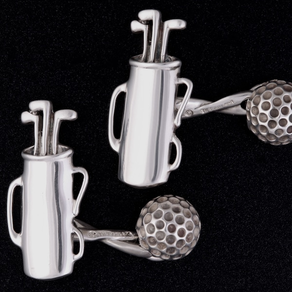 Tiffany & Co. Sterling Silver 925 Cuff Links Golf Ball Bag Golfer Fine Vintage Estate Jewelry Rare Signed Designer Cufflinks