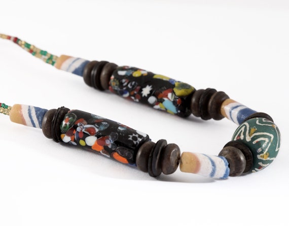 Vintage African Trade Beads Necklace Ghana Ghanai… - image 2