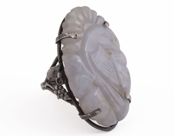 Unique Antique Art Nouveau Hand Carved Stone Ring… - image 2