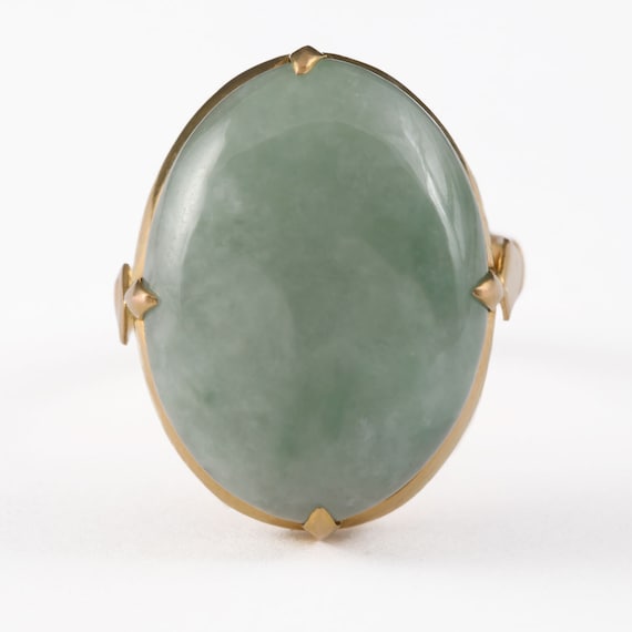 Vintage 18k Jade Ring Solid Yellow Gold Signed Ch… - image 2