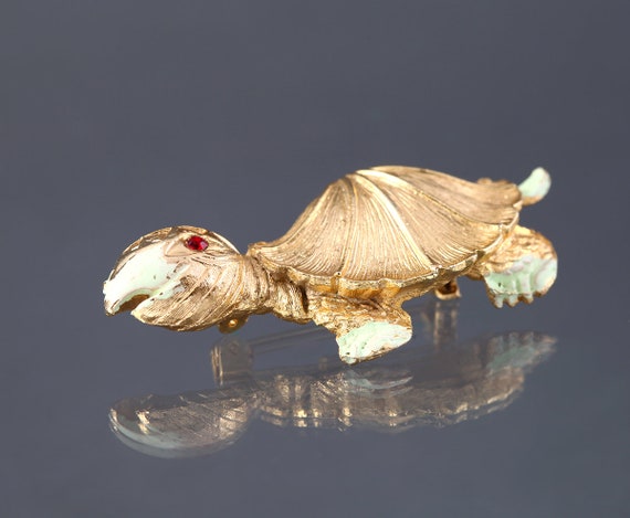 VINTAGE TURTLE BROOCH Retro Antique Estate Costum… - image 4