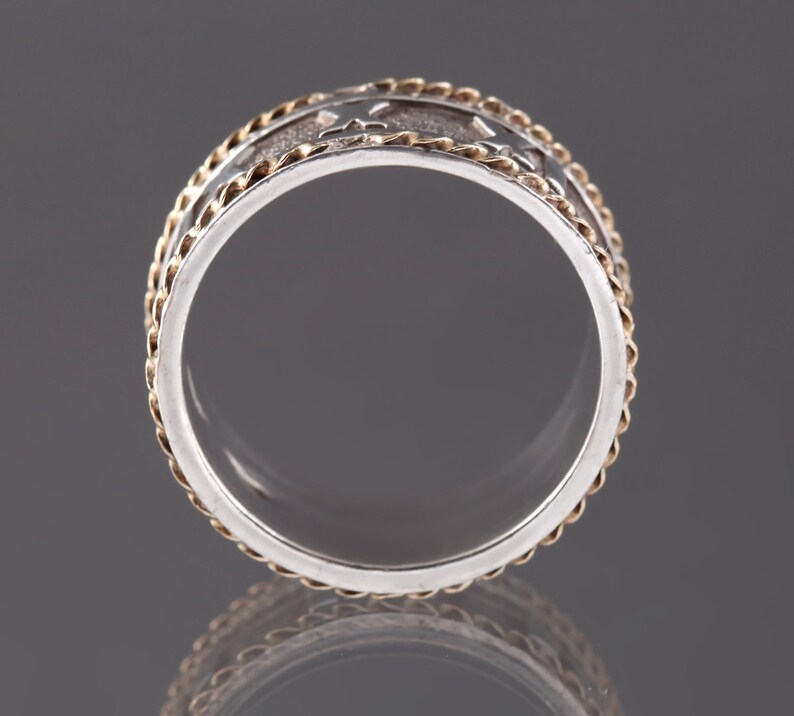 Designer Signed Estate Jewelry Size 7.75 Ring Wide Band Sterling Silver Roman Numerals Ring 925 Sterling Silver Golden Rope