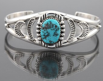 Vintage Native American 925 Sterling Silver Turquoise Cuff Bracelet Signed RB Richard Begay One Stone