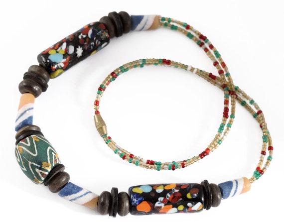 Vintage African Trade Beads Necklace Ghana Ghanai… - image 1