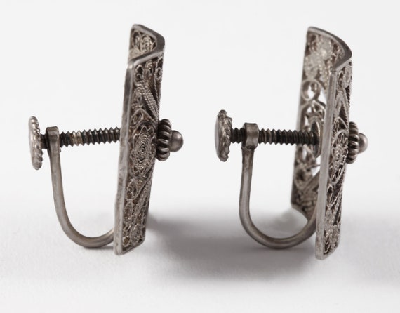 Vintage Sterling Silver Cannetille Screw Back Earrings