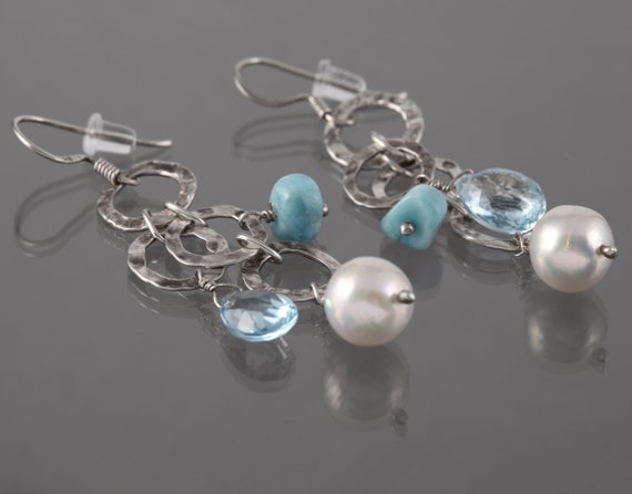 Fine Drop Dangle Earrings Genuine Blue Topaz Pear… - image 4