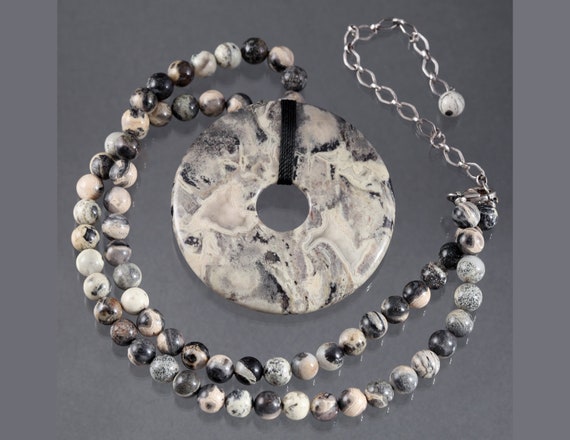 Jasper Agate Necklace, 925 Sterling Silver Chain,… - image 1