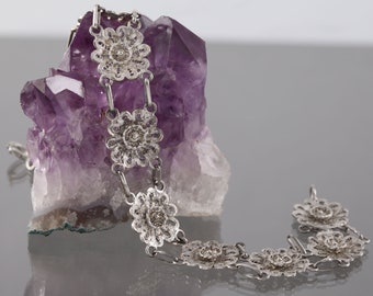 Antique Filigree Flower Bracelet European 835 Silver Cannetille Spun Wire Work Fine Vintage Estate Jewelry Early 1900&#39;s 7.5&quot;