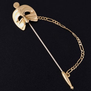 Vintage Fine 18k Italian Mask Stick Pin Brooch Italy 750 Solid Yellow Gold European Estate Jewelry Theater Art Drama Signed