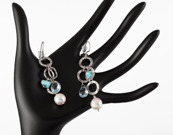 Fine Drop Dangle Earrings Genuine Blue Topaz Pear… - image 2