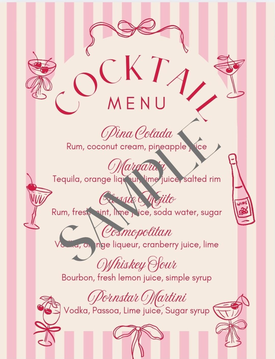Stylish Cocktail Menu: Party & Wedding Drink List (digital Download) - Etsy