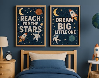Space Themed Kids Room Art Prints | Rocket, Astronaut Decor (Digital Download)