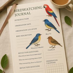 Printable Birdwatching Journal – Nature Observation PDF + Bonus Bird Poster & Fun Facts | Gift for Bird Lovers