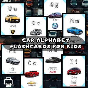 Tarjetas didácticas del alfabeto de coches para niños: aprende el abecedario con marcas famosas / Tarjetas educativas imprimibles